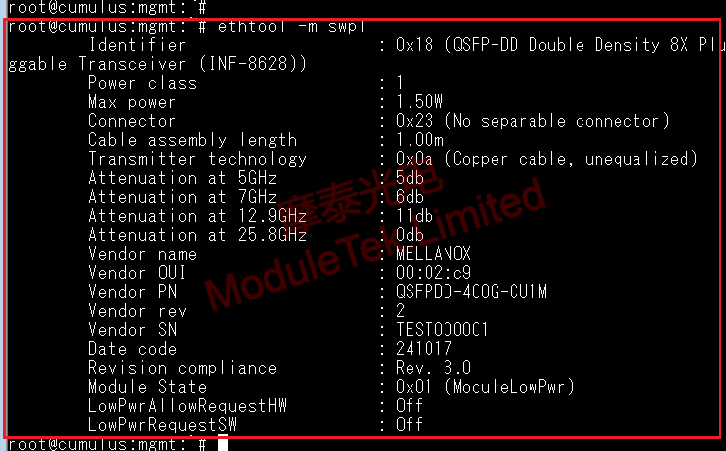 LINK result on Mellanox MSN4700-WS2FC